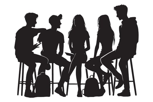 Group of teenagers hanging out together silhouette image vector