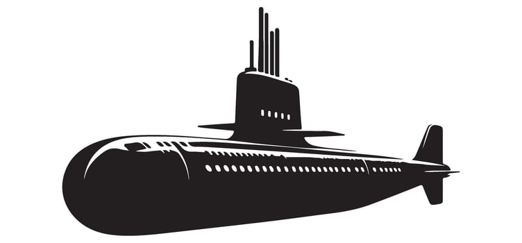 Submarine Military Vessel Silhouette For Marine Design Element vector