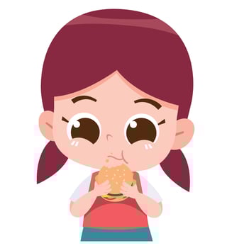 Girl Eating a Hamburger. Eating activity. vector
