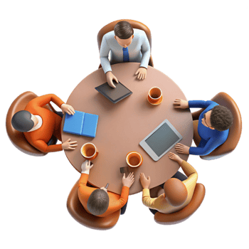 dramatic minimalist Team Meeting Around Table Top View Isolated original png