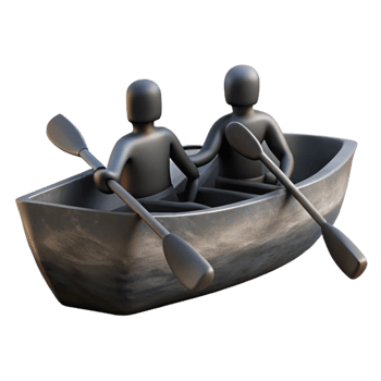 serene classic Teamwork Rowing Boat Silhouette Cutout with Dark Water original png