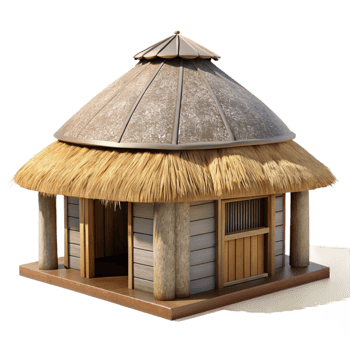 vibrant artistic Traditional Hut with Thatched Roof Front View Transparent premium png