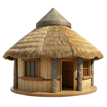 vibrant minimalist Traditional Hut with Thatched Roof Front View Transparent premium png