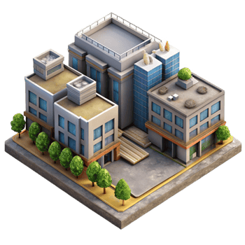 beautiful classic Urban Building Complex Bird's Eye View Isolated original png
