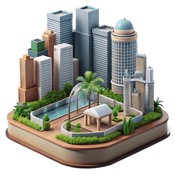 serene minimalist Urban Garden Cityscape View Transparent Background professional png