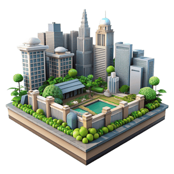 stunning minimalist Urban Garden Cityscape View Transparent Background high quality png