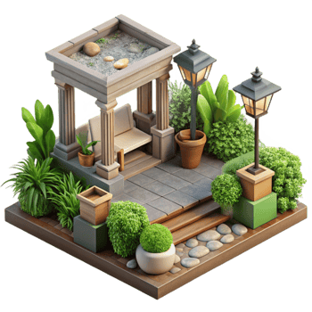 vibrant traditional Urban Garden Design Cutout with Landscaping Detail authentic png