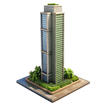 dramatic artistic Urban Garden Skyscraper Isolated with Vertical Landscaping premium png