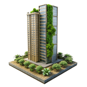 extraordinary rustic Urban Garden Skyscraper Isolated with Vertical Landscaping detailed png