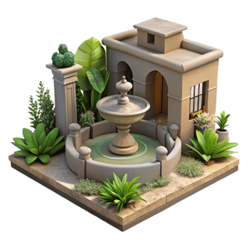 extraordinary artistic Urban Garden with Fountain Sounds Cutout premium png