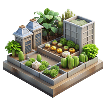 dramatic creative Urban Garden with Herbs Cutout Top View detailed png