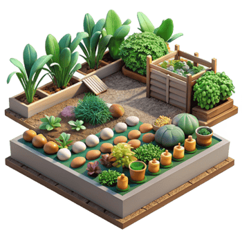 vibrant classic Urban Garden with Vegetable Patch Isolated on Transparent Background premium png