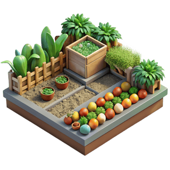 serene creative Urban Garden with Vegetable Patch Isolated on Transparent Background detailed png