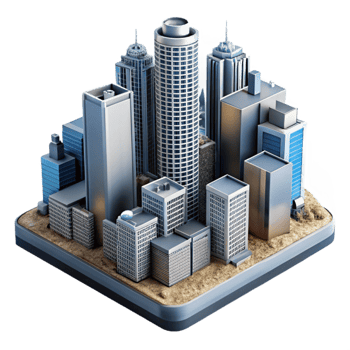 beautiful vintage Urban Landscape Skyscraper Cluster Isolated authentic png