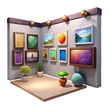 beautiful minimalist Virtual Art Gallery Paintings on Wall Isolated Element detailed png