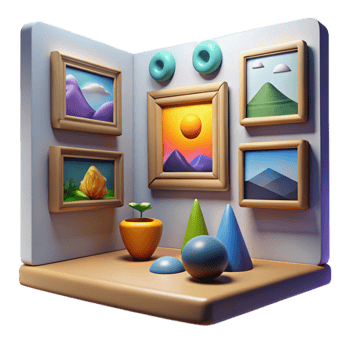 wonderful artistic Virtual Art Gallery Paintings on Wall Isolated Element exclusive png