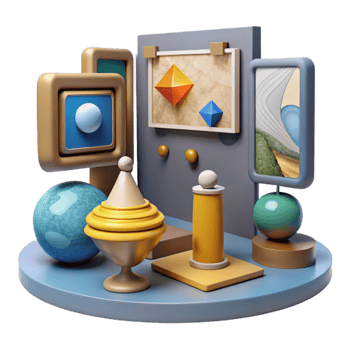 dramatic vintage Virtual Art Gallery with Interactive Exhibits Cutout high quality png