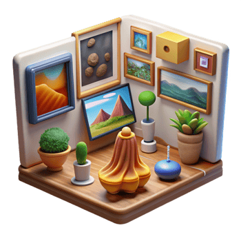vibrant artistic Virtual Art Gallery with Interactive Exhibits Cutout genuine png