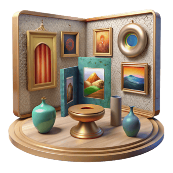 serene modern Virtual Art Gallery with Interactive Exhibits Cutout png