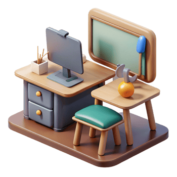 dramatic contemporary Virtual Classroom Environment Desk and Screen Isolated Element original png