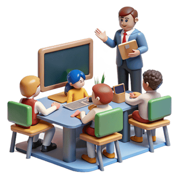 serene creative Virtual Classroom with Students and Teacher Element detailed png