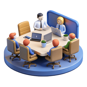 elegant artistic Virtual Conference Room with Table and Chairs Isolated premium png