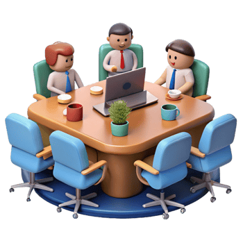 impressive abstract Virtual Conference Room with Table and Chairs Isolated high quality png