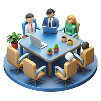serene artistic Virtual Conference Room with Table and Chairs Isolated high resolution png