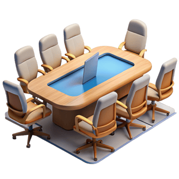 serene vintage Virtual Conference Room with Table and Chairs Isolated professional png