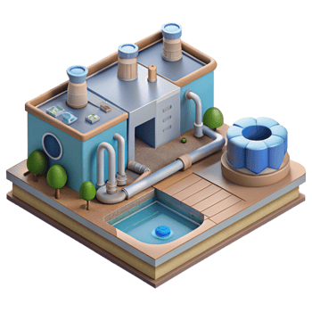 serene minimalist Water Recycling Plant Isometric View Isolated Transparent Background detailed png