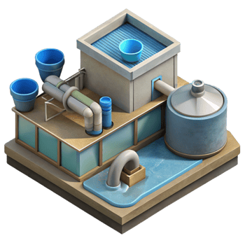 elegant modern Water Recycling Plant Isometric View Isolated Transparent Background high quality png