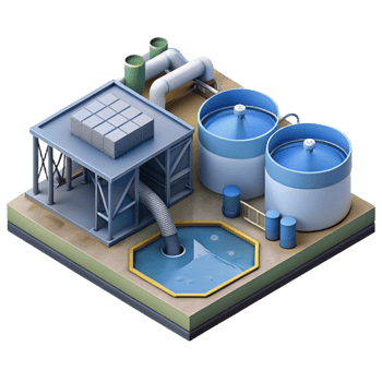 vibrant vintage Water Treatment Plant Aerial View Isolated Element professional png