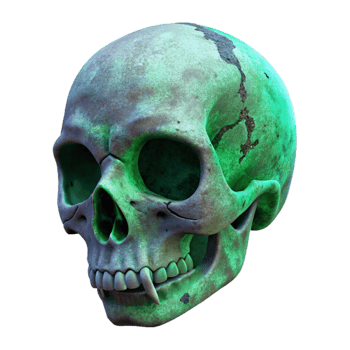 elegant vintage Weathered Skull with Green Glow Isolated authentic png