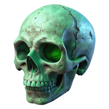 magnificent contemporary Weathered Skull with Green Glow Isolated professional png