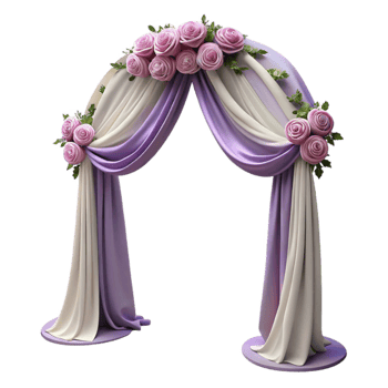 vibrant contemporary Wedding Arch with Flowers and Drapery Transparent Background detailed png