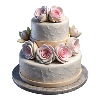 extraordinary traditional Wedding Cake with White Frosting and Flowers Isolated detailed png