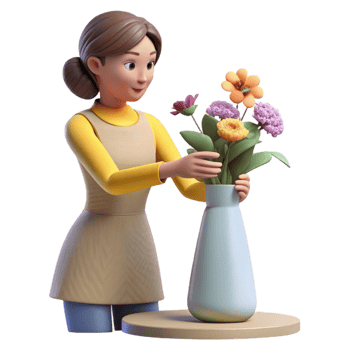 magnificent modern Woman Arranging Flowers in Vase Isolated Floral Design professional png