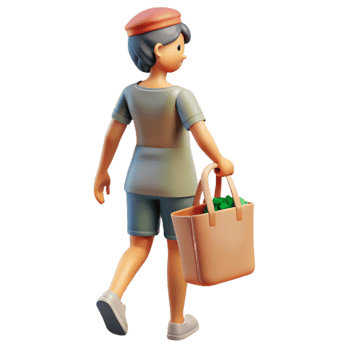 elegant artistic Woman Carrying Reusable Shopping Bag Top View premium png