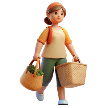 magnificent vintage Woman Carrying Reusable Shopping Bag Top View premium png