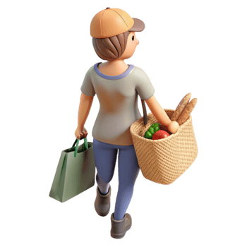 wonderful rustic Woman Carrying Reusable Shopping Bag Top View professional png