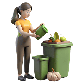 vibrant creative Woman Composting Food Scraps Side View Cutout professional png
