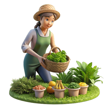 magnificent abstract Woman Harvesting Herbs From Garden Transparent Background Fresh Ingredients authentic png