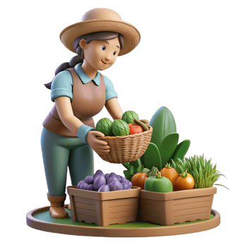 elegant rustic Woman Harvesting Vegetables From Garden Transparent Background png