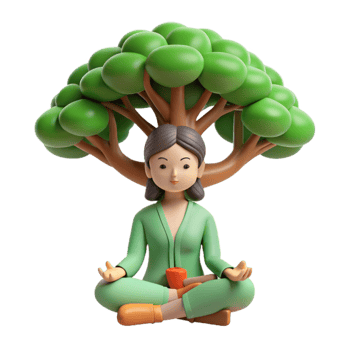 beautiful contemporary Woman Meditating Under Green Tree Cutout genuine png