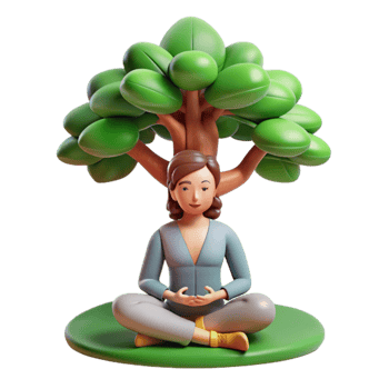 elegant creative Woman Meditating Under Green Tree Cutout png