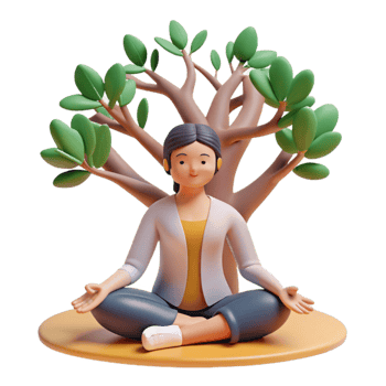 dramatic minimalist Woman Meditating Under Tree Silhouette Cutout original png