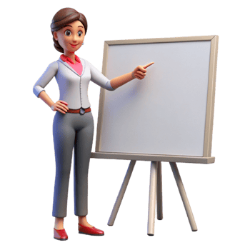 dramatic contemporary Woman Presenting on Whiteboard Isolated authentic png