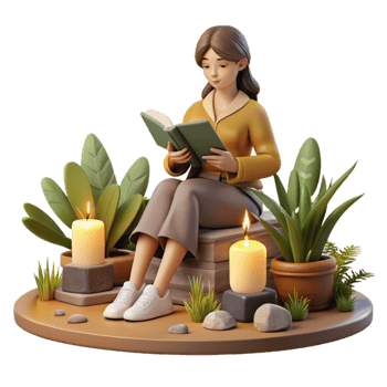wonderful creative Woman Reading Book in Garden Isolated Tranquil Scene genuine png