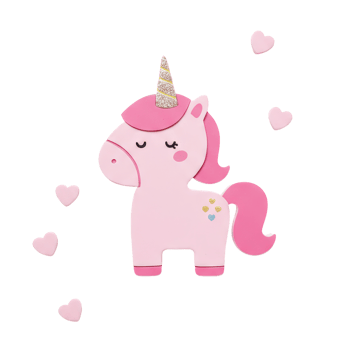Cute Pink Unicorn with Gold Glitter Horn and Hearts png