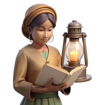 extraordinary minimalist Woman Reading by Kerosene Lamp Side View Transparent Background with Soft Lighting high resolution png